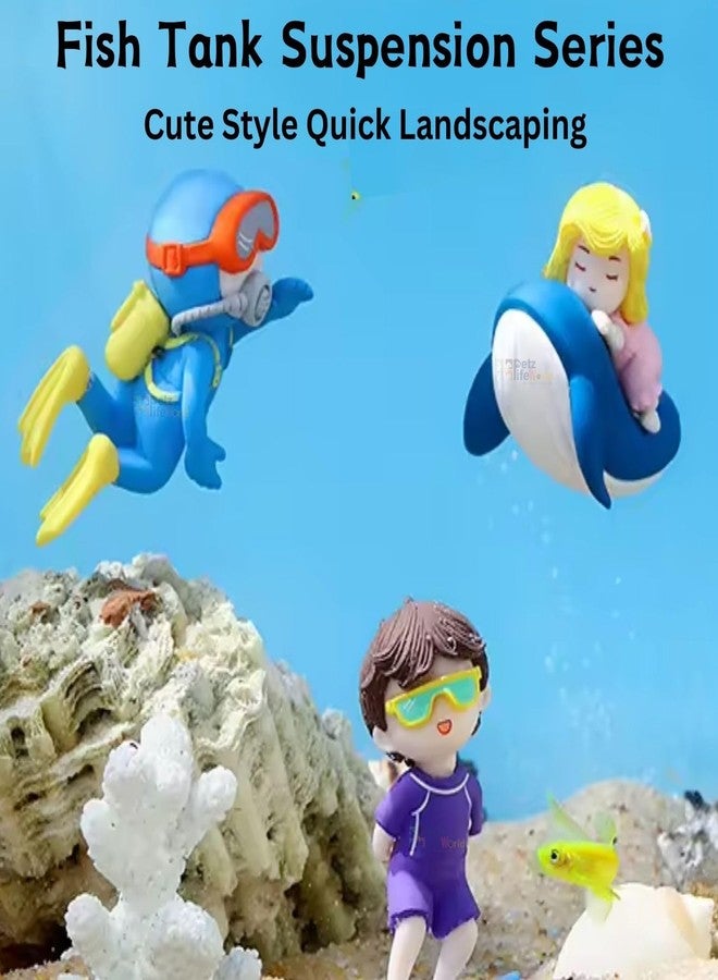 VAYINATO® 3 Pcs Floating Fish Tank Decorations | Cute Little Diver, Surfer boy, Whale-Riding Girl for Aquarium Decorations, Desktop Ornaments by Petzlifeworld - Image 3